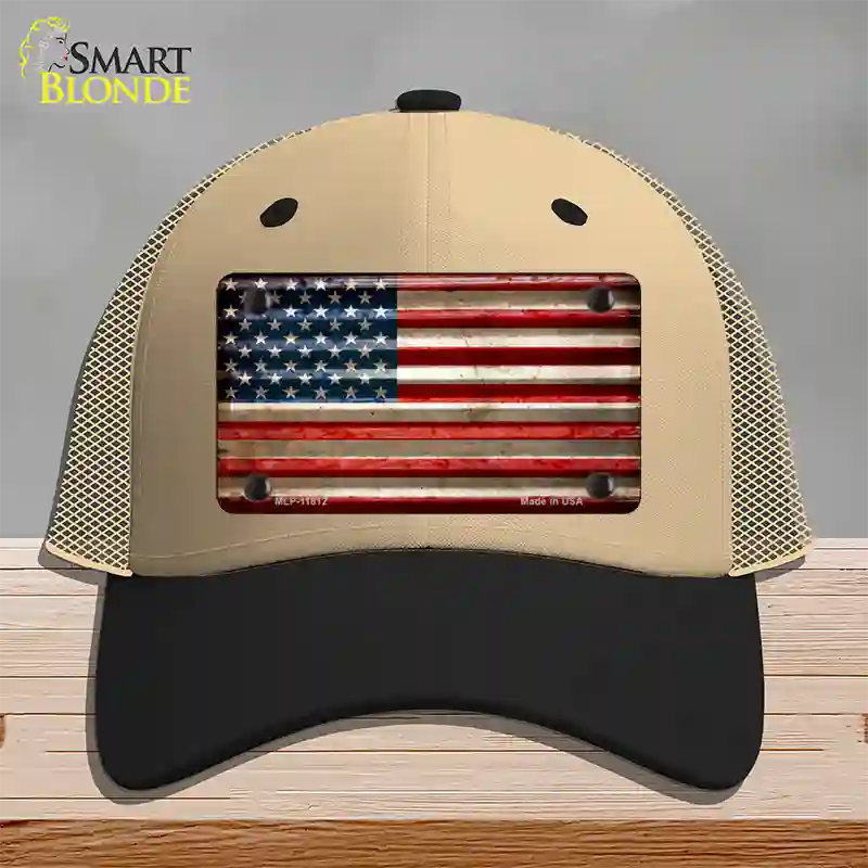 American Flag Corrugated Novelty License Plate Hat Mesh / Khaki|Black