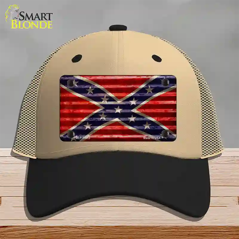 Confederate Flag Corrugated Novelty License Plate Hat Mesh / Khaki|Black