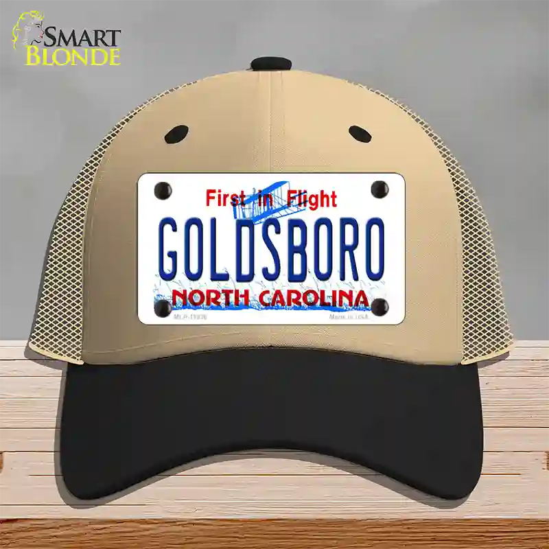 Goldsboro North Carolina Novelty License Plate Hat Mesh / Khaki|Black