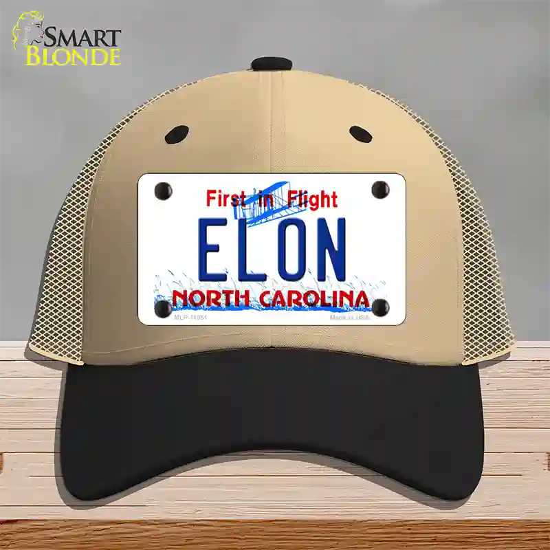 Elon North Carolina Novelty License Plate Hat Mesh / Khaki|Black