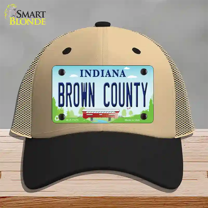 Brown County Indiana Novelty License Plate Hat Mesh / Khaki|Black