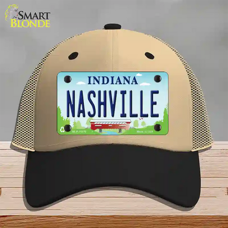 Nashville Indiana Novelty License Plate Hat Mesh / Khaki|Black