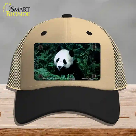 Panda Bear Novelty License Plate Hat Mesh / Khaki|Black