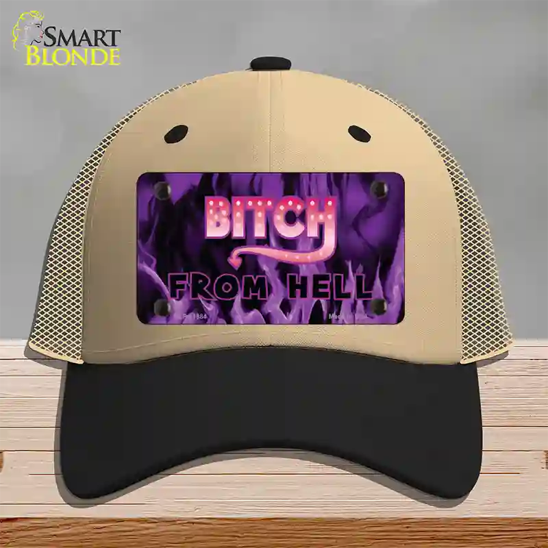 Bitch from Hell Novelty License Plate Hat Mesh / Khaki|Black