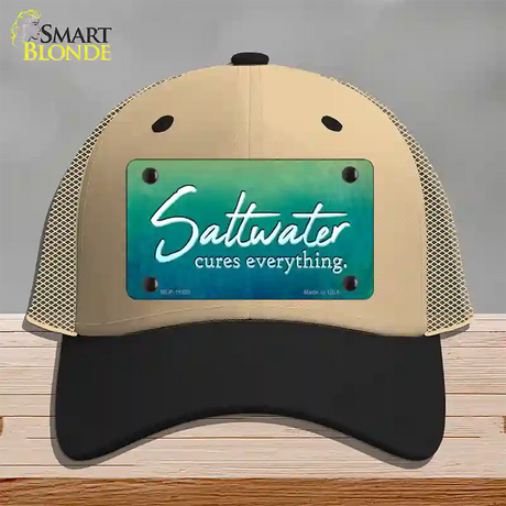 Saltwater Cures Everything Novelty License Plate Hat Mesh / Khaki|Black