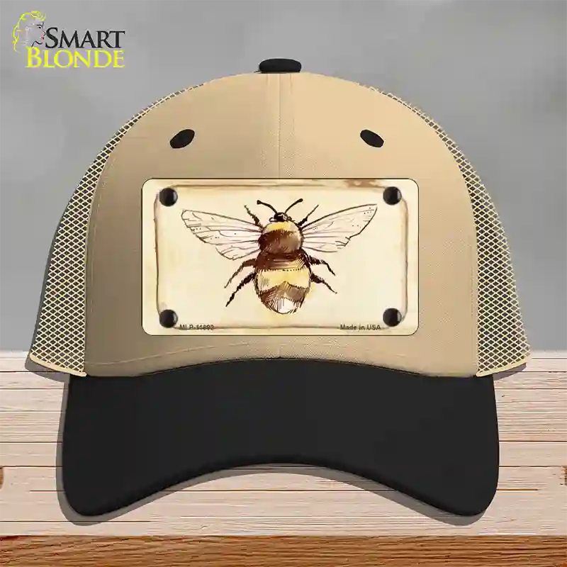 Bumble Bee Watercolor Novelty License Plate Hat Mesh / Khaki|Black