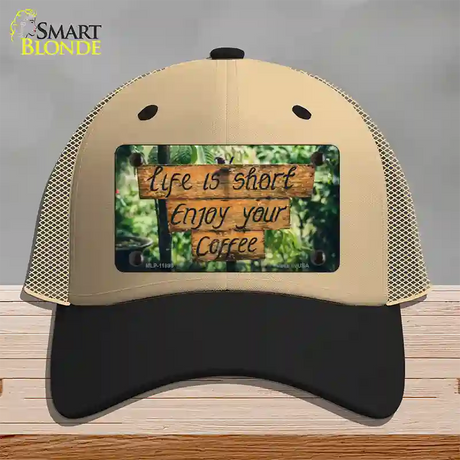 Enjoy Your Coffee Novelty License Plate Hat Mesh / Khaki|Black