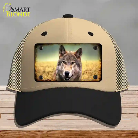 Wolf Novelty License Plate Hat Mesh / Khaki|Black