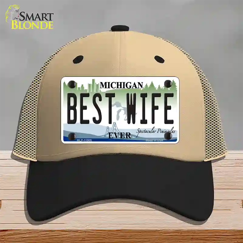 Michigan Best Wife Novelty License Plate Hat Mesh / Khaki|Black