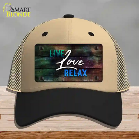 Live Love Relax Novelty License Plate Hat Mesh / Khaki|Black