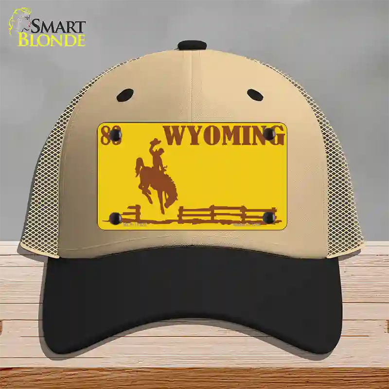 Wyoming Yellow Novelty License Plate Hat Mesh / Khaki|Black