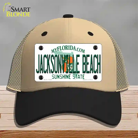 Florida Jacksonville Beach Novelty License Plate Hat Mesh / Khaki|Black