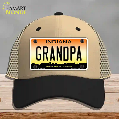 Indiana Grandpa Novelty License Plate Hat Mesh / Khaki|Black