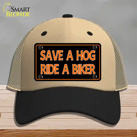 Save A Hog Ride A Biker Novelty License Plate Hat Mesh / Khaki|Black