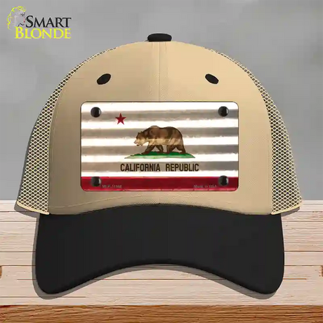 California Corrugated Flag Novelty License Plate Hat Mesh / Khaki|Black