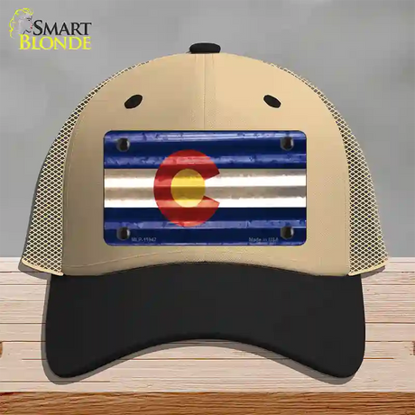 Colorado Corrugated Flag Novelty License Plate Hat Mesh / Khaki|Black