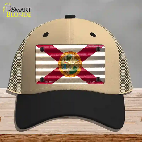 Florida Corrugated Flag Novelty License Plate Hat Mesh / Khaki|Black