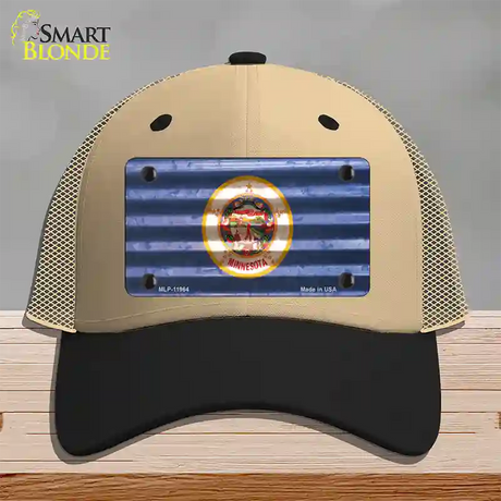 Minnesota Corrugated Flag Novelty License Plate Hat Mesh / Khaki|Black