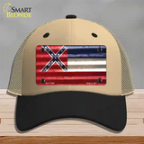 Mississippi Corrugated Flag Novelty License Plate Hat Mesh / Khaki|Black