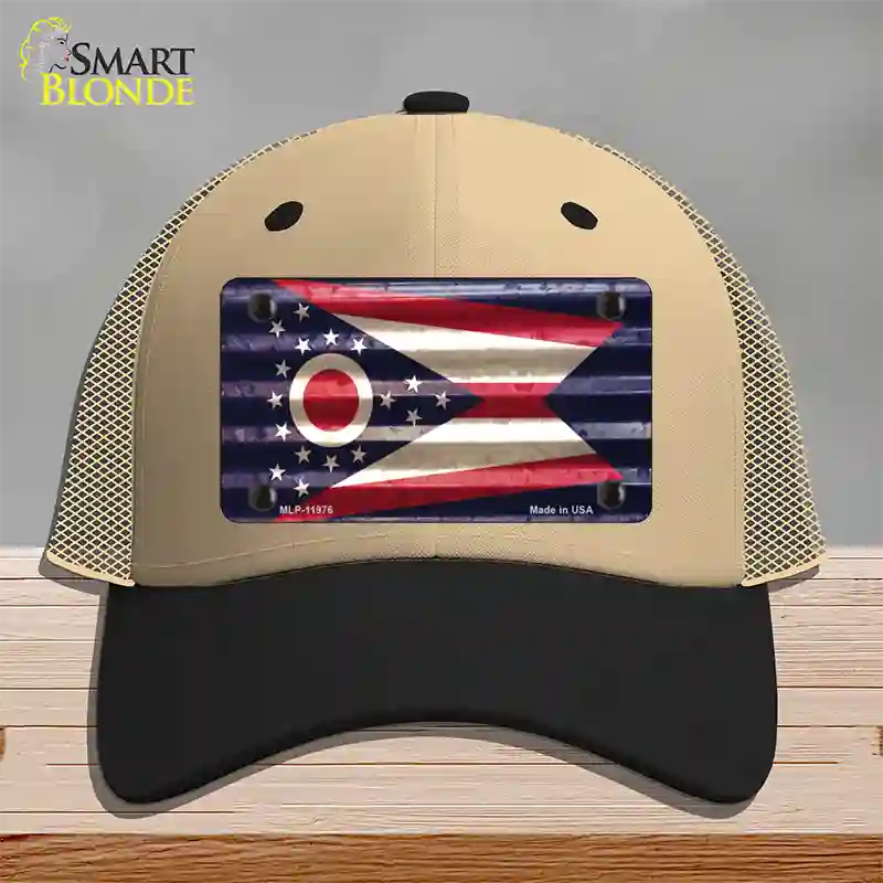 Ohio Corrugated Flag Novelty License Plate Hat Mesh / Khaki|Black