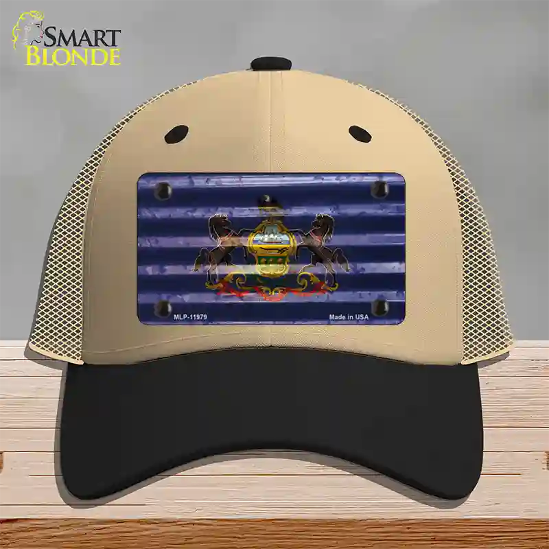 Pennsylvania Corrugated Flag Novelty License Plate Hat Mesh / Khaki|Black