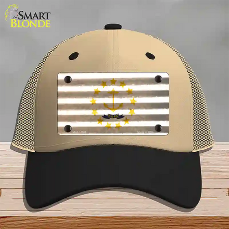 Rhode Island Corrugated Flag Novelty License Plate Hat Mesh / Khaki|Black