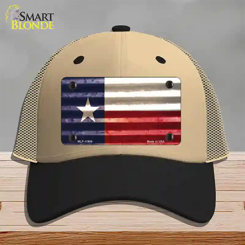 Texas Corrugated Flag Novelty License Plate Hat Mesh / Khaki|Black