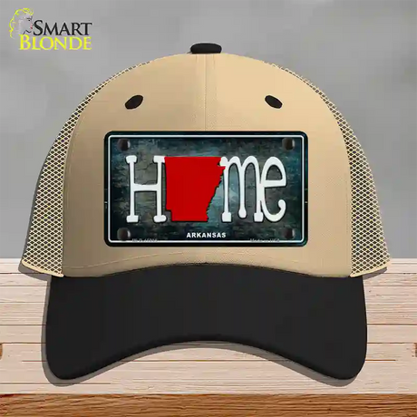 Arkansas Home State Outline Novelty License Plate Hat Mesh / Khaki|Black