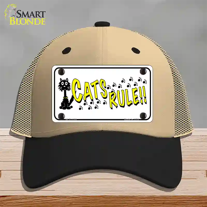 Cats Rule Novelty License Plate Hat Mesh / Khaki|Black