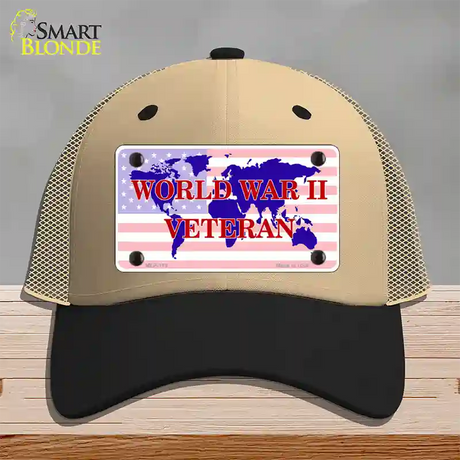 WW II Veteran Novelty License Plate Hat Mesh / Khaki|Black