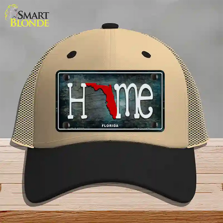 Florida Home State Outline Novelty License Plate Hat Mesh / Khaki|Black