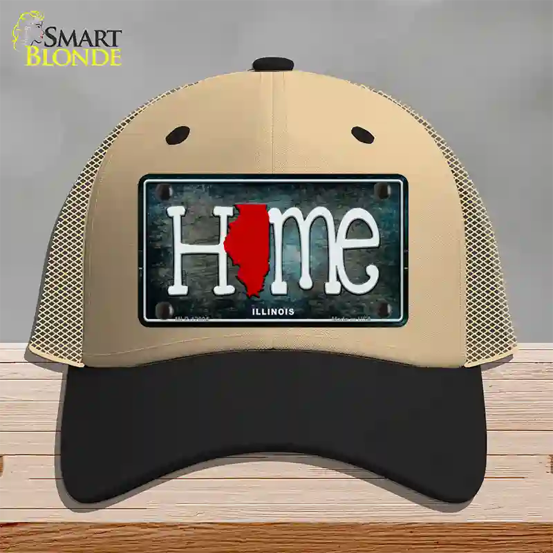 Illinois Home State Outline Novelty License Plate Hat Mesh / Khaki|Black