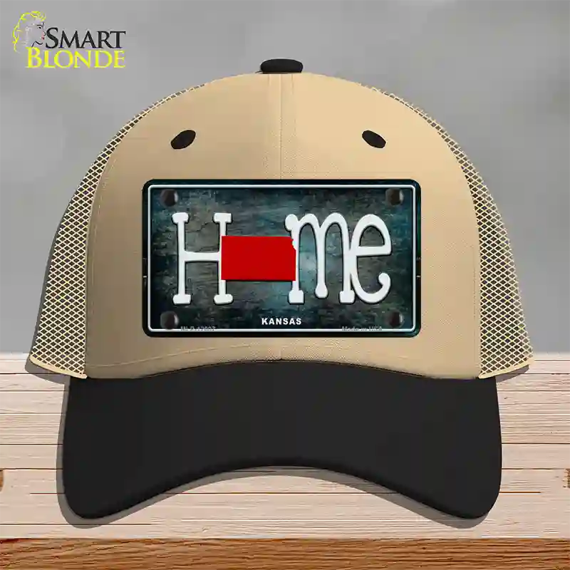 Kansas Home State Outline Novelty License Plate Hat Mesh / Khaki|Black