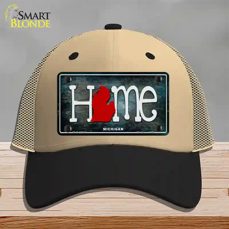 Michigan Home State Outline Novelty License Plate Hat Mesh / Khaki|Black