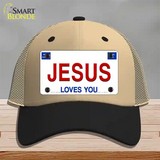 Jesus Loves You Novelty License Plate Hat Mesh / Khaki|Black