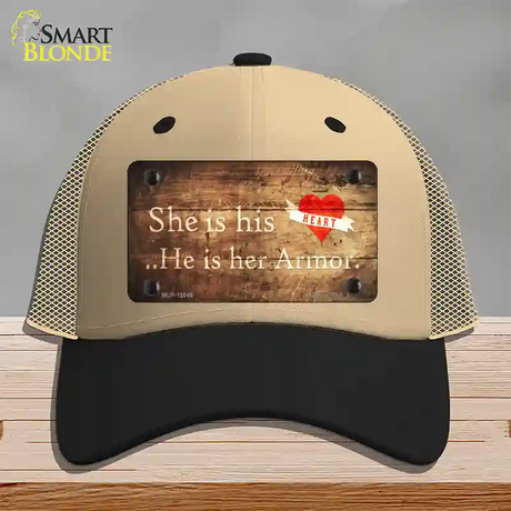 His Heart Her Armor Novelty License Plate Hat Mesh / Khaki|Black