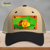 Pumpkin Kitty Novelty License Plate Hat Mesh / Khaki|Black