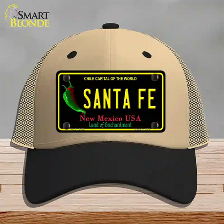 Santa Fe Black New Mexico Novelty License Plate Hat Mesh / Khaki|Black