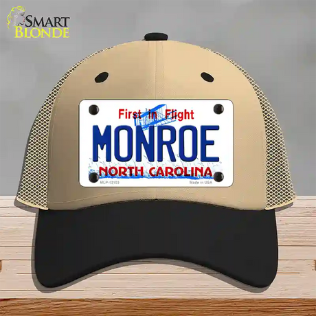 Monroe North Carolina State Novelty License Plate Hat Mesh / Khaki|Black