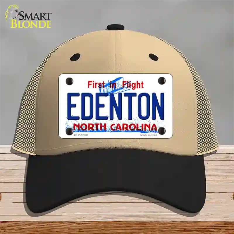 Edenton North Carolina State Novelty License Plate Hat Mesh / Khaki|Black