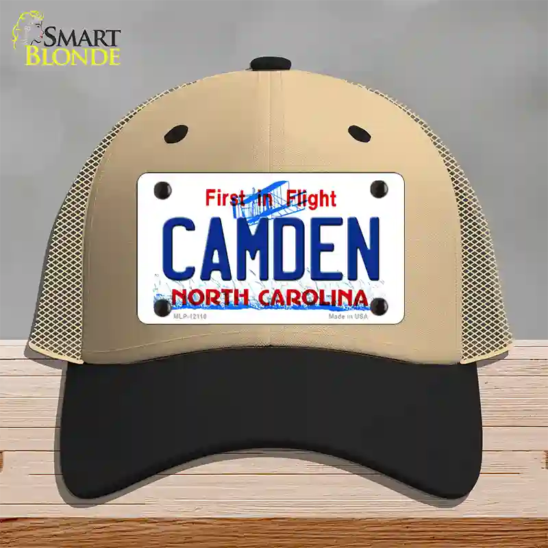 Camden North Carolina State Novelty License Plate Hat Mesh / Khaki|Black