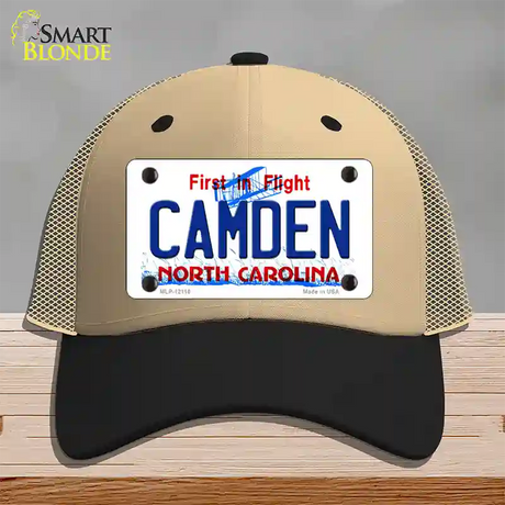 Camden North Carolina State Novelty License Plate Hat Mesh / Khaki|Black