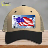 American Flag Cloud Novelty License Plate Hat Mesh / Khaki|Black