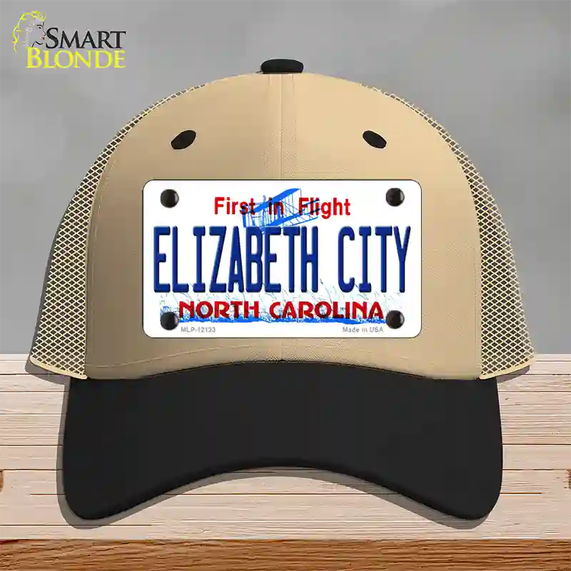 Elizabeth City North Carolina State Novelty License Plate Hat Mesh / Khaki|Black