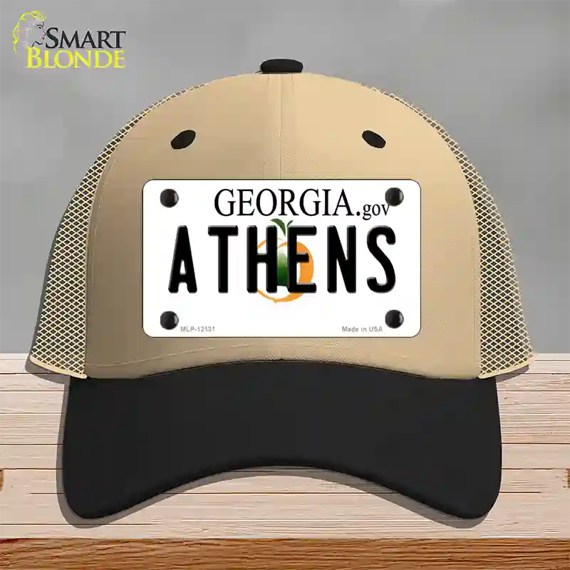 Athens Georgia State Novelty License Plate Hat Mesh / Khaki|Black