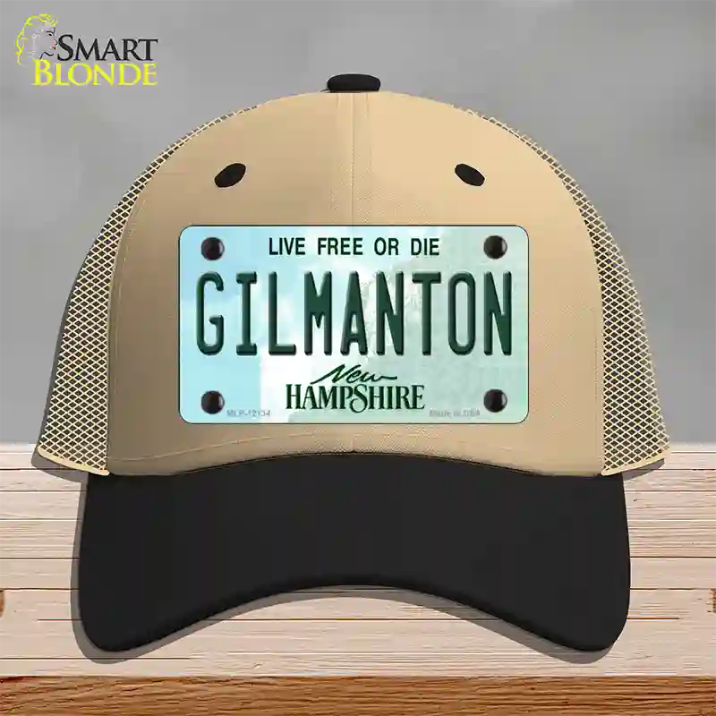 Gilmanton New Hampshire Novelty License Plate Hat Mesh / Khaki|Black