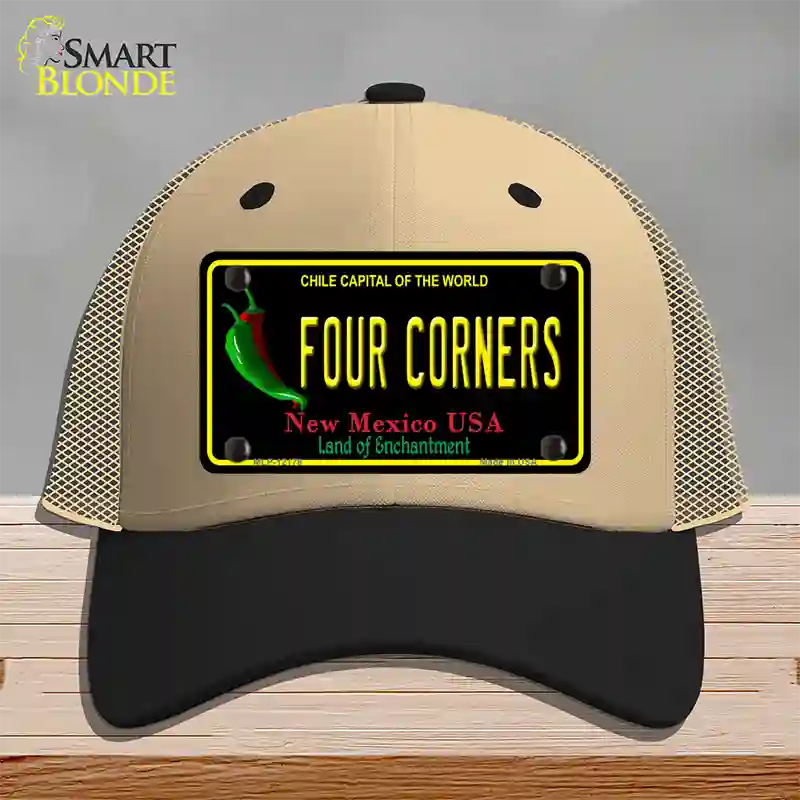 Four Corners New Mexico Black Novelty License Plate Hat Mesh / Khaki|Black