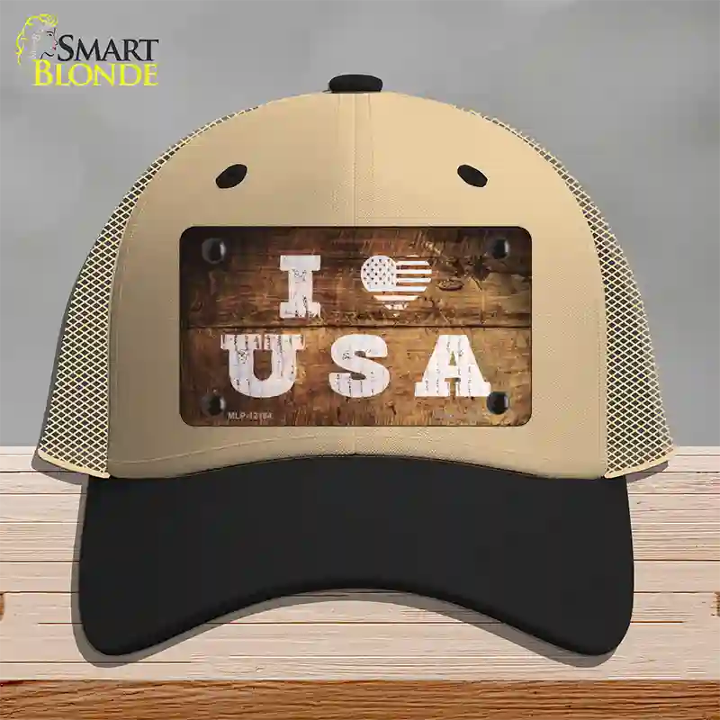 I Love USA Novelty License Plate Hat Mesh / Khaki|Black