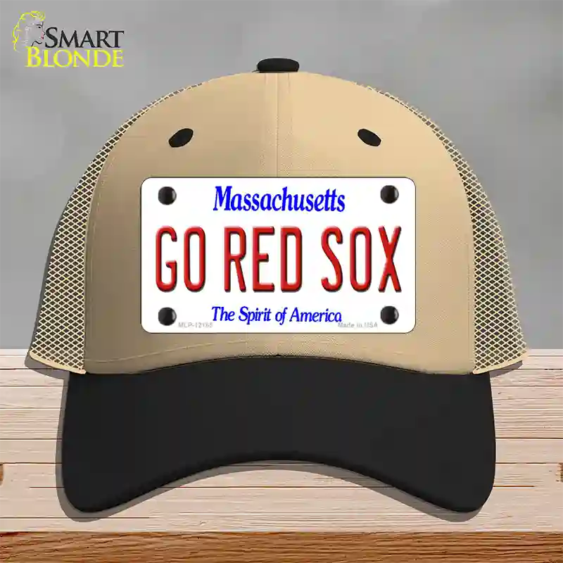 Go Red Sox Massachusetts Novelty License Plate Hat Mesh / Khaki|Black