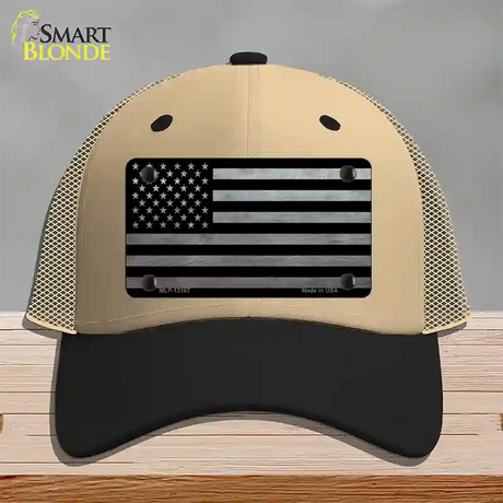 American Flag Black and Gray Novelty License Plate Hat Mesh / Khaki|Black